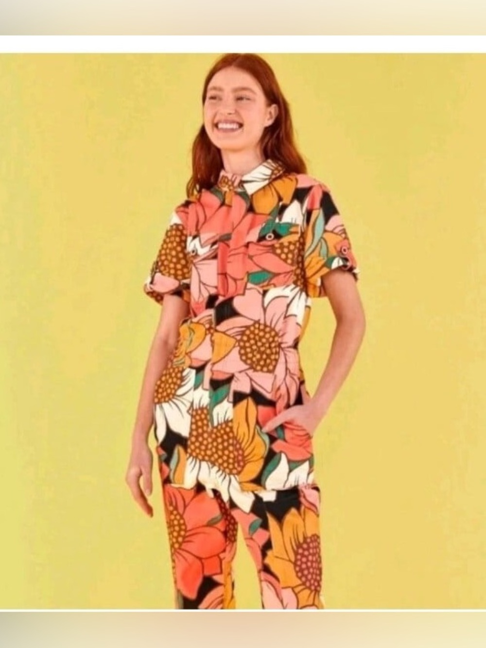 Farm Rio Sun flower Jumpsuit in Coral & Yellow - Picture 2 of 9